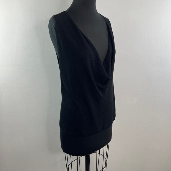EILEEN FISHER Black Tank Top Linen Knit Draped Cowl Neck Pullover Size Small S - Picture 3 of 9